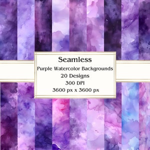20 sfondi acquerello viola carta digitale senza soluzione di continuità, JPEG, 12" x 12", carta per album, diario spazzatura, pacchetto di carta, uso commerciale