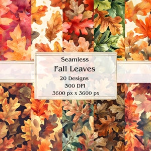 20 Fall Leaves Seamless Digital Paper, JPEG, 12" x 12", Scrapbook Paper, Junk Journal, Paper Pack, Commercial Use