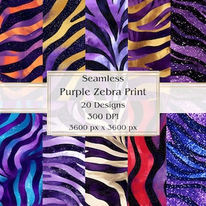 20 lila Zebra-Druck nahtloses digitales Papier, JPEG, 12 "x 12", Scrapbook-Papier, Junk-Journal, Papiersatz, kommerzielle Nutzung