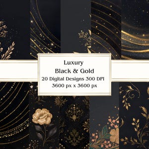 20 luxe zwart-goud digitaal papier, jpeg, 12 x 12 inch, plakboekpapier, junkjournal, papieren verpakking, commercieel gebruik