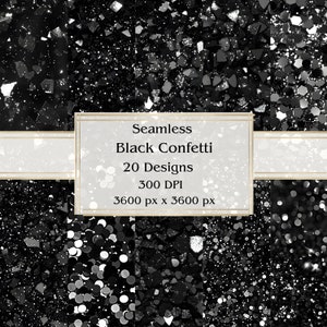 20 padrões de confete preto, papel digital sem costura, JPEG, 12" x 12", papel para scrapbook, lixo eletrônico, pacote de papel, uso comercial