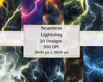 20 Lightning Seamless Digital Paper, JPEG, 12" x 12", Scrapbook Paper, Junk Journal, Paper Pack, Commercial Use