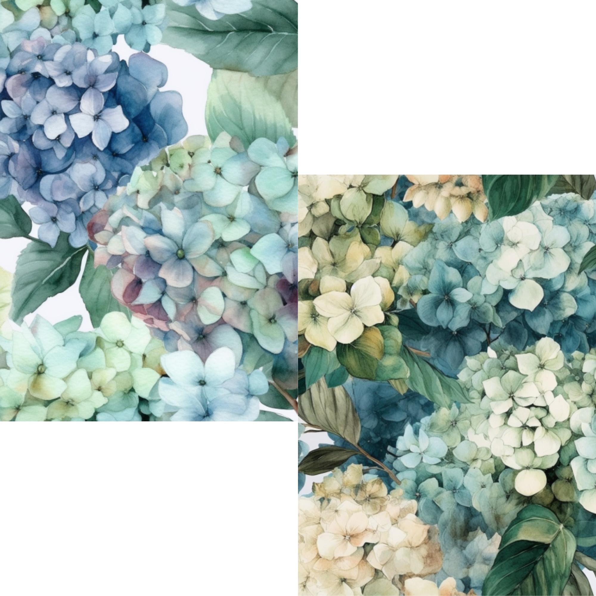12 Watercolor Hydrangeas Digital Papers, JPEG, 12 X 12, Scrapbook Paper ...