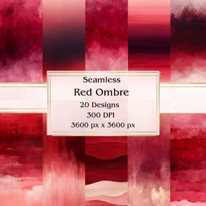20 Red Ombre Seamless Digital Paper, JPEG, 12 "x 12", Scrapbook Papier, Junk Journal, Paper Pack, Kommerzielle Nutzung