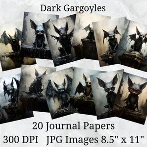 20 Gargoyles Journal Paper, Digital Paper JPEG, 8.5&quot; x 11&quot;, Scrapbook Paper, Junk Journal, Paper Pack, Commercial Use