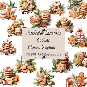 35 PNG clipart de biscoitos de Natal em aquarela, clipart de Natal, clipart de biscoitos, download instantâneo, uso comercial