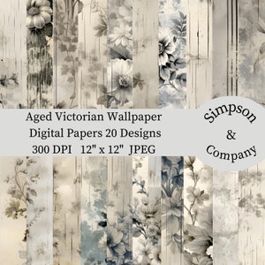 20 grau/neutrale viktorianische Tapete, Digitales Papier, JPEG, 12 "x 12", Scrapbook Papier, Junk Journal, Paper Pack, Kommerzielle Nutzung