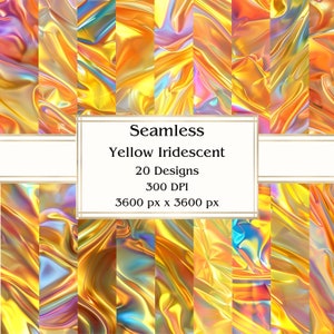 20 papel digital amarelo iridescente sem costura, JPEG, 12" x 12", papel para álbum de recortes, lixo eletrônico, pacote de papel, uso comercial
