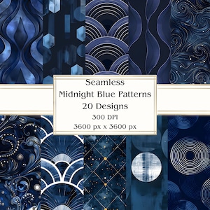 20 wzorów Midnight Blue, papier cyfrowy bezszwowy, JPEG, 12" x 12", papier do scrapbookingu, Junk Journal, pakiet papieru, do użytku komercyjnego