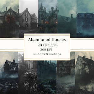 20 Papel de álbum de recortes de casas abandonadas, papel digital JPEG, 12" x 12", diario basura, paquete de papel, uso comercial