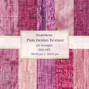20 carta digitale senza cuciture con texture denim rosa, JPEG, 12” x 12”, carta per album di ritagli, diario spazzatura, pacchetto di carta, uso commerciale