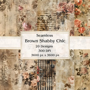 20 papel digital marrom Shabby Chic sem costura, JPEG, 12" x 12", papel para álbum de recortes, lixo eletrônico, pacote de papel, uso comercial