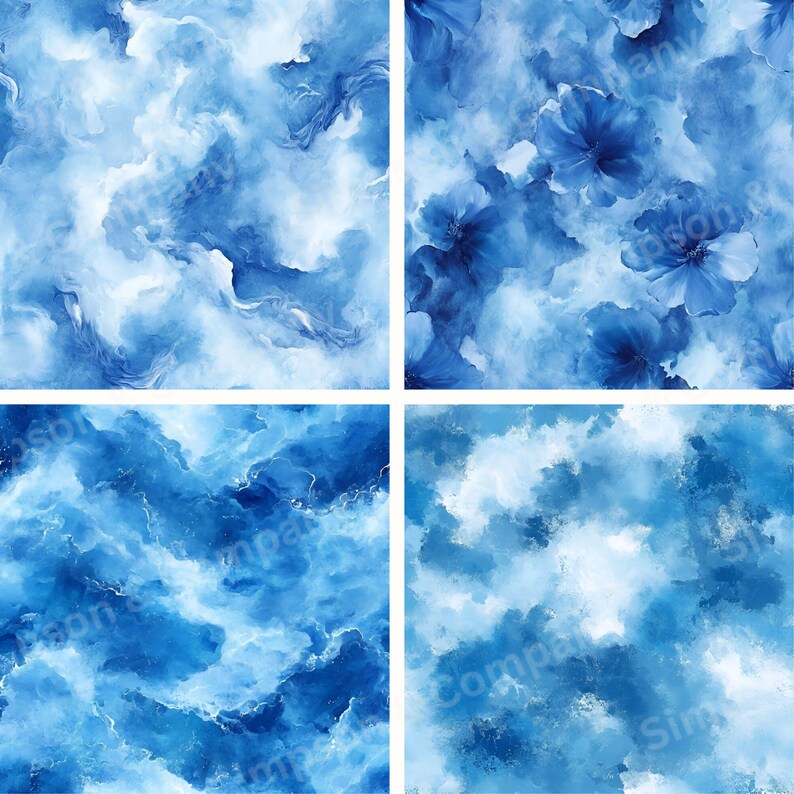 20 Blue Oil Painting Backgrounds Seamless Digital Paper, JPEG, 12 X 12