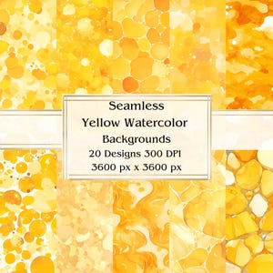 20 Yellow Watercolor Backgrounds Seamless Digital Paper, JPEG, 12&quot; x 12&quot;, Scrapbook Paper, Junk Journal, Paper Pack, Commercial Use