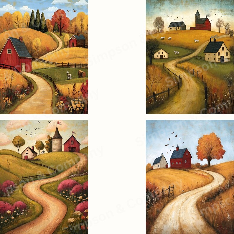 20 Folk Art Farms Journal Paper, Digital Paper JPEG, 8.5 X 11