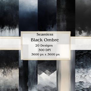 20 schwarze Ombre nahtlose digitale Papier, JPEG, 12 "x 12", Scrapbook Papier, Junk Journal, Papiersatz, kommerzielle Nutzung