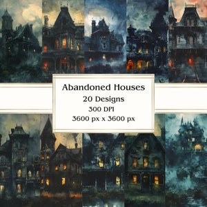 20 Papel de álbum de recortes de casas abandonadas, papel digital JPEG, 12" x 12", diario basura, paquete de papel, uso comercial