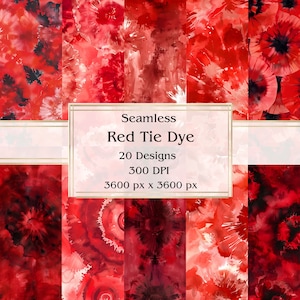20 rote Tie Dye Nahtloses digitales Papier, JPEG, 12 "x 12", Scrapbookpapier, Junk Journal, Papiersatz, kommerzielle Nutzung
