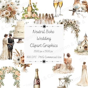 35 PNG acuarela neutral Boho boda clipart, gráficos de boda, descarga instantánea, uso comercial
