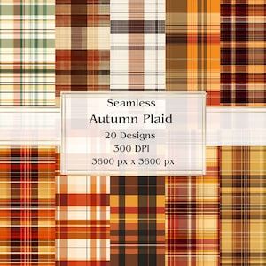 20 Autumn Plaid Seamless Digital Paper, JPEG, 12&quot; x 12&quot;, Scrapbook Paper, Junk Journal, Paper Pack, Commercial Use