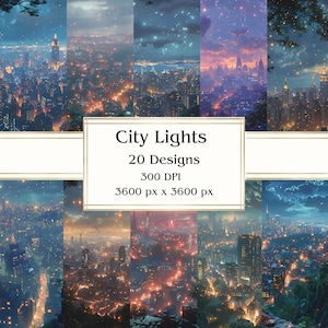 20 City Lights Digital Paper, JPEG, 12&quot; x 12&quot;, Scrapbook Paper, Junk Journal, Paper Pack, Commercial Use