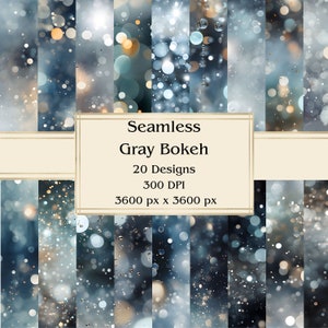 20 Papel digital sin costuras Bokeh gris, JPEG, 12" x 12", papel de álbum de recortes, diario basura, paquete de papel, uso comercial