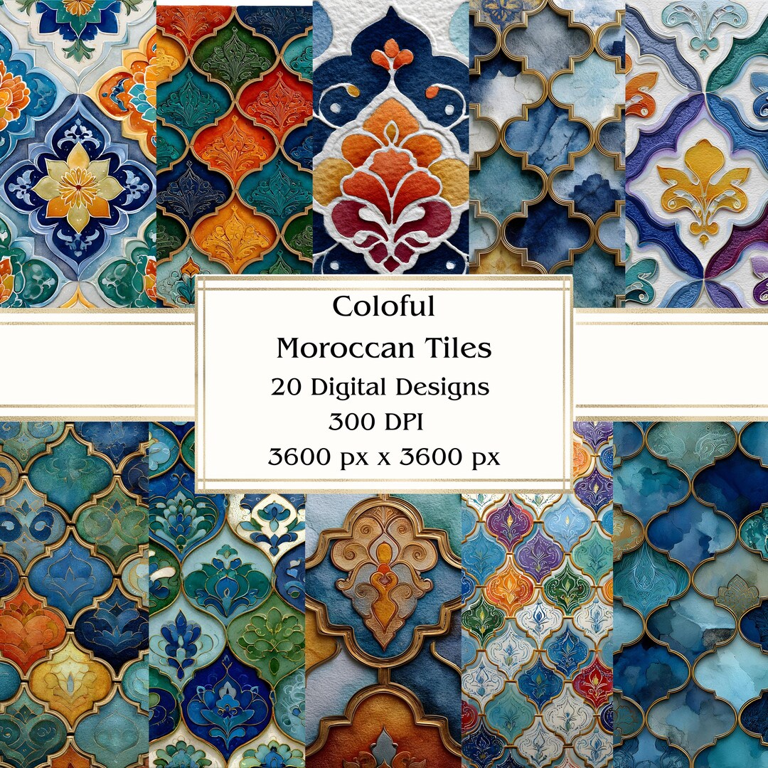 Moroccan Tile Digital Paper Pack: Colorful Scrapbook & Junk Journal (12 ...