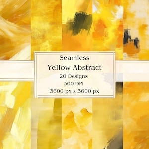 20 Yellow Abstract Seamless Digital Paper, JPEG, 12" x 12", Scrapbook Paper, Junk Journal, Paper Pack, Commercial Use