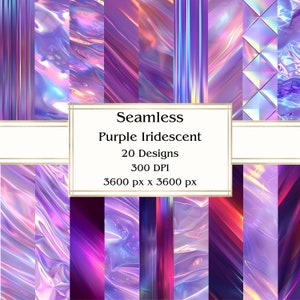20 Purple Iridescent Seamless Digital Paper, JPEG, 12&quot; x 12&quot;, Scrapbook Paper, Junk Journal, Paper Pack, Commercial Use