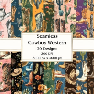 20 Western Cowboy Seamless Digital Paper, JPEG, 12 "x 12", Scrapbookpapier, Junk Journal, Paper Pack, Kommerzielle Nutzung
