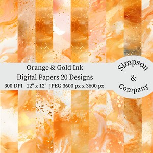 20 JPEG Papier, Orange & Gold Ink, Scrapbook Papier, Junk Journal, Paper Pack, Kommerzielle Nutzung