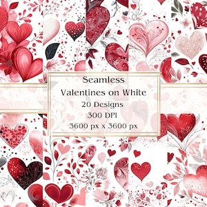 20 papeles digitales sin costuras de San Valentín en blanco, JPEG, 12" x 12", papel para álbumes de recortes, Junk Journal, paquete de papel, uso comercial