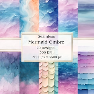20 papeles digitales sin costuras con diseño de sirena, JPEG, 12" x 12", papel para álbumes de recortes, Junk Journal, paquete de papel, uso comercial