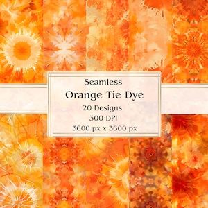 20 Orange Tie Dye Seamless Digital Paper, JPEG, 12&quot; x 12&quot;, Scrapbook Paper, Junk Journal, Paper Pack, Commercial Use