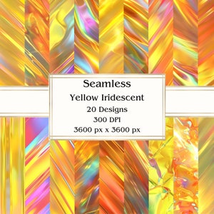 20 papel digital amarelo iridescente sem costura, JPEG, 12" x 12", papel para álbum de recortes, lixo eletrônico, pacote de papel, uso comercial