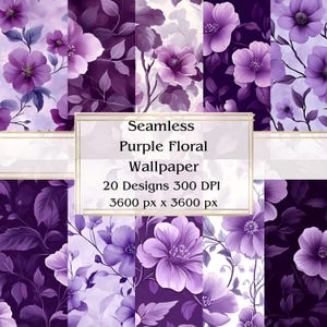 20 lila florale Tapete Nahtloses Digitalpapier, JPEG, 12 "x 12", Scrapbookpapier, Junk Journal, Papiersatz, kommerzielle Nutzung