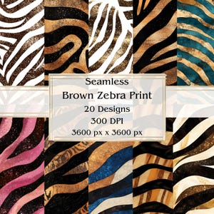20 Brown Zebra Print Seamless Digital Paper, JPEG, 12" x 12", carta per scrapbooking, diario spazzatura, confezione di carta, uso commerciale