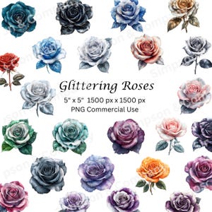 35 PNG Clipart de rosas brilhantes, gráficos florais, download instantâneo, uso comercial
