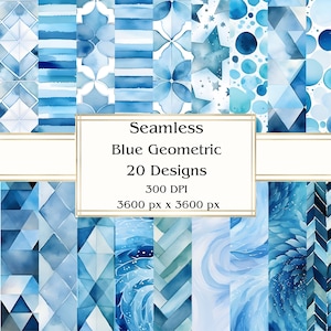 20 blaue geometrische nahtlose digitales Papier, JPEG, 12 "x 12", Scrapbook Papier, Junk Journal, Papiersatz, kommerzielle Nutzung
