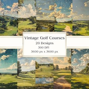 20 Papel de álbum de recortes de campos de golf vintage, papel digital JPEG, 12" x 12", papel de álbum de recortes, diario basura, paquete de papel, uso comercial