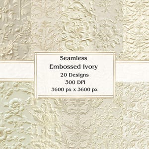 20 fogli di carta digitale goffrata avorio senza cuciture, JPEG, 12" x 12", carta per scrapbooking, diario spazzatura, confezione di carta, uso commerciale