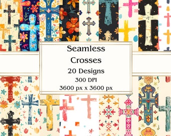 20 Crosses Seamless Digital Paper, JPEG, 12" x 12", Scrapbook Paper, Junk Journal, Paper Pack, Commercial Use