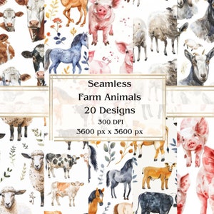 20 animali da fattoria carta digitale senza giunture, JPEG, 12" x 12", carta per album, diario spazzatura, pacchetto di carta, uso commerciale
