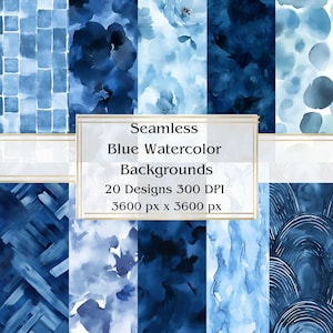 20 blaue Aquarell-Hintergründe, nahtlos, Digitalpapier, JPEG, 12 "x 12", Scrapbook-Papier, Junk-Journal, Papiersatz, kommerzielle Nutzung