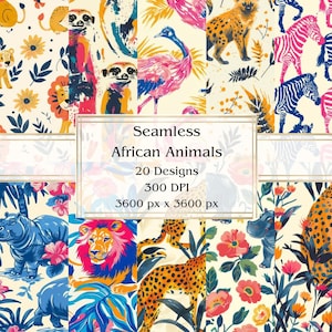20 African Animals Patterns Seamless Digital Paper, JPEG, 12" x 12", Scrapbook Paper, Junk Journal, Paper Pack, Commercial Use