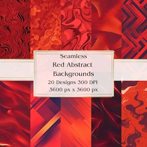20 Red Abstract Backgrounds Seamless Digital Paper, JPEG, 12&quot; x 12&quot;, Scrapbook Paper, Junk Journal, Paper Pack, Commercial Use