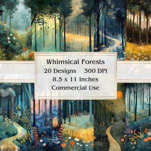20 wunderliche Wälder Journal Papier, Digitales Papier JPEG, 8,5 "x 11", Scrapbook Papier, Junk Journal, Paper Pack, Kommerzielle Nutzung
