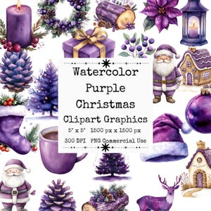 35 PNG Watercolor Purple Christmas Clip Art, Christmas Clip Art, Instant Download, Commercial Use