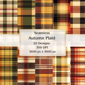 20 Autumn Plaid Seamless Digital Paper, JPEG, 12&quot; x 12&quot;, Scrapbook Paper, Junk Journal, Paper Pack, Commercial Use
