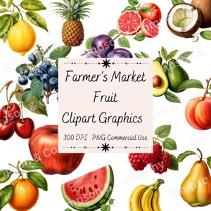 35 PNG Bauernmarkt Obst Clipart, Lebensmittel Clipart, Obst Clip Art, Instant Download, kommerzielle Nutzung